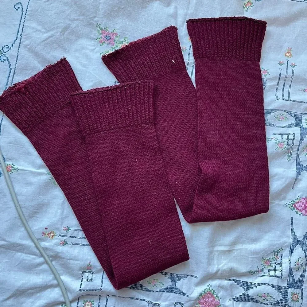 VTG Burgundy Knit Leg Warmers 30” Balletcore Dance 70s 80s